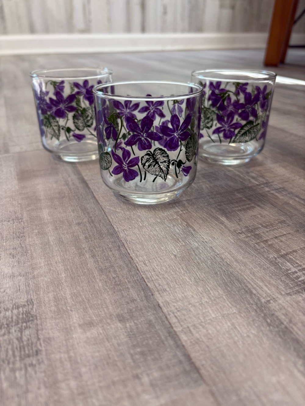 Set of 3 Libbey Purple Violet Patterned Juice Glasses